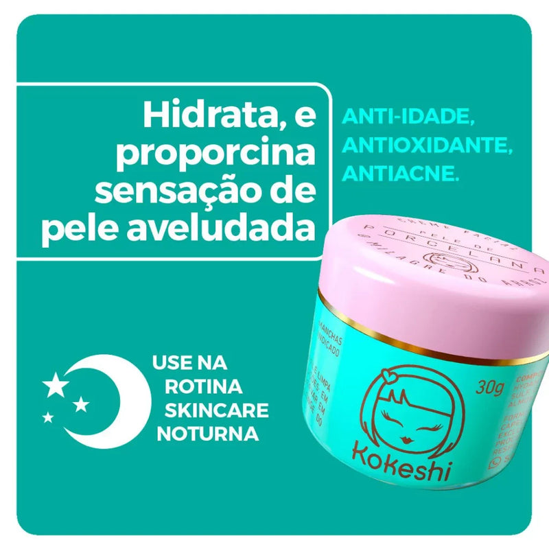 Hidratante Facial Pele de Porcelana Kokeshi - Rosa mosqueta e extrato de Arroz