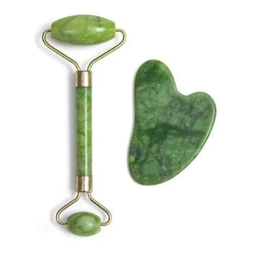 Rolo de Jade e Placa Gua Sha Massagem Facial Anti-Rugas