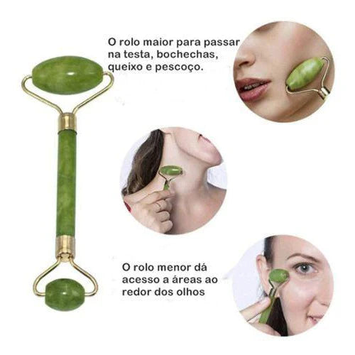 Rolo de Jade e Placa Gua Sha Massagem Facial Anti-Rugas