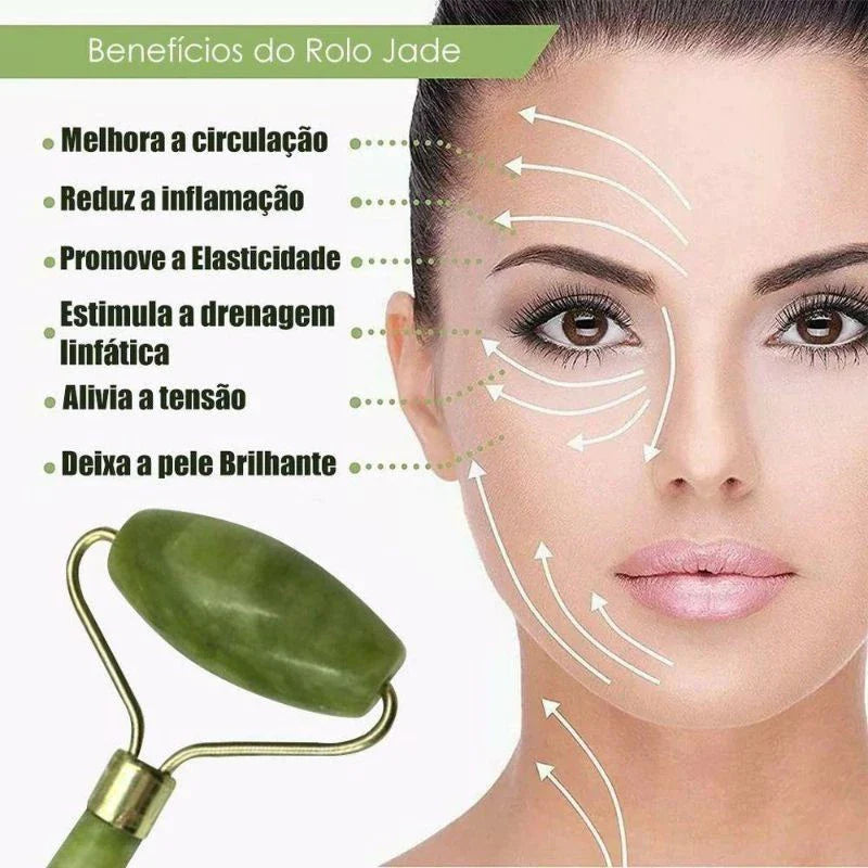 Rolo de Jade e Placa Gua Sha Massagem Facial Anti-Rugas