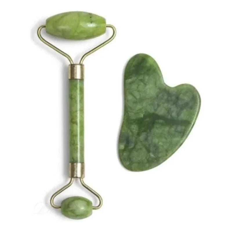 Rolo de Jade e Placa Gua Sha Massagem Facial Anti-Rugas