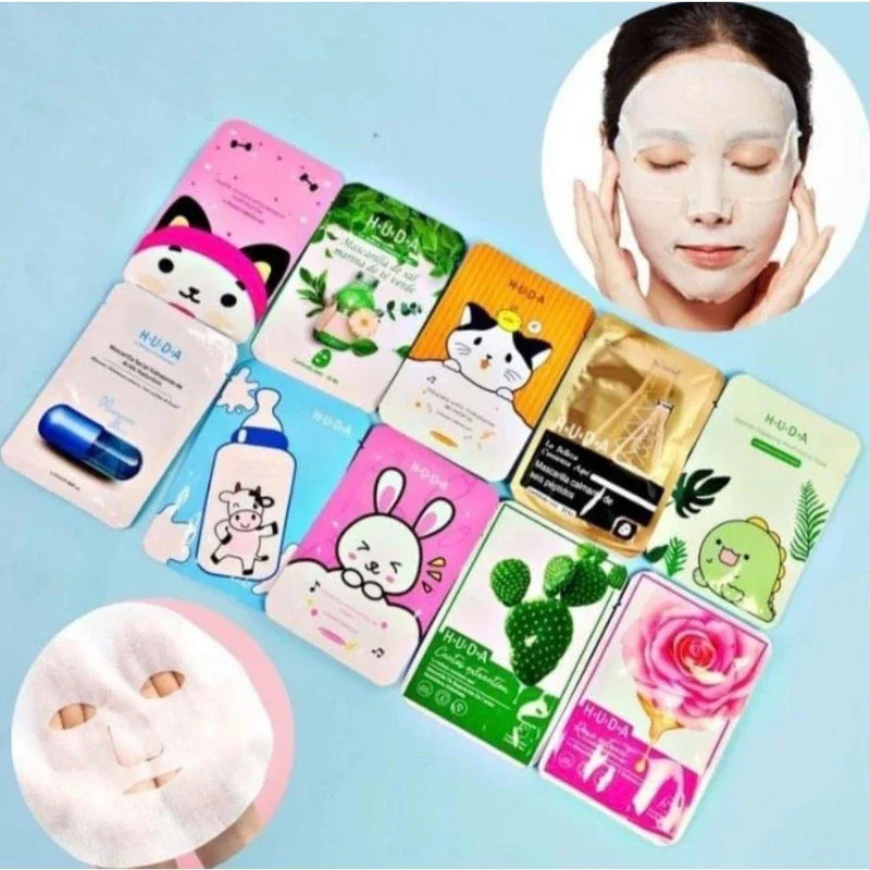 Kit 10 Máscaras Faciais Coreanas Hidratantes Soft Skin